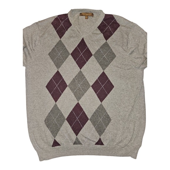 Sebastian Cooper V-Neck Sweater Men's Large Gray Diamond Print Cotton Cashmere - Picture 5 of 7